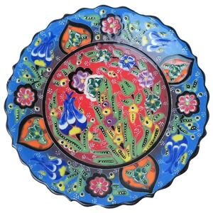 Turkish Plate Handmade Hand Painted Folk Art‎ Sky Blue